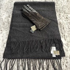 NWT - J Crew 100% cashmere scarf and leather gloves (medium).